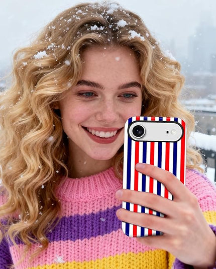 Magnetic for iPhone 17 Air Case Cute Stripes Phone Case, Shockproof Slim TPU and Hard PC Protective Phone Cover Compatible with MagSafe Designed for Women Girls, Red and Blue