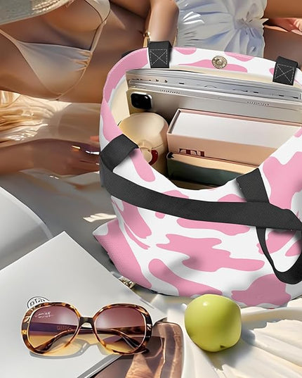 Canvas Tote Bag for Women，Cute Heavy-Duty Shoulder Bag with Zipper Pocket -Travel Tote for Grocery, Gym,Shopping