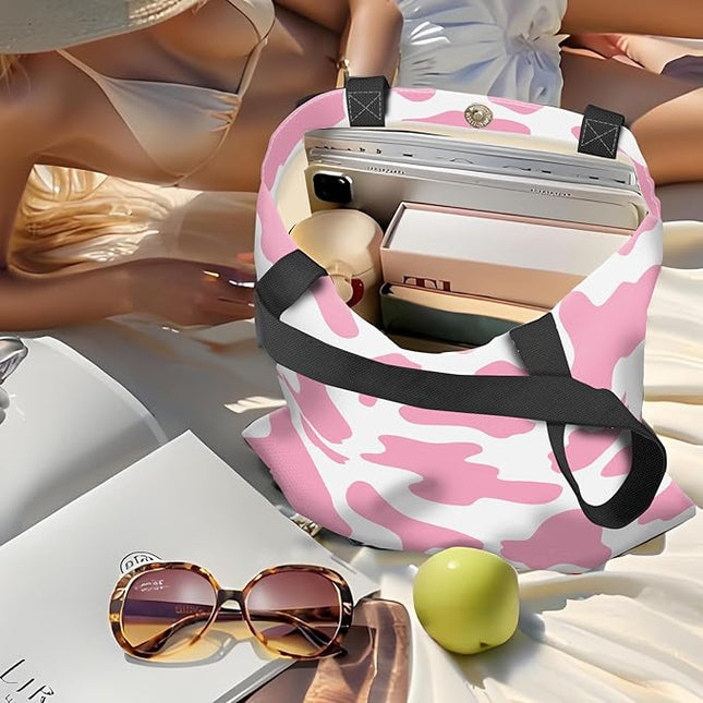 Canvas Tote Bag for Women，Cute Heavy-Duty Shoulder Bag with Zipper Pocket -Travel Tote for Grocery, Gym,Shopping