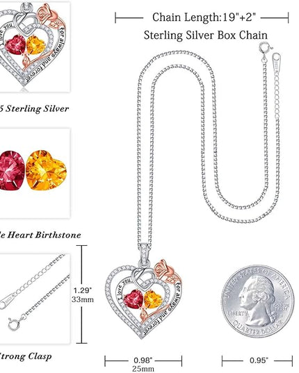 Iefil Christmas Gifts for Wife Women - 925 Sterling Silver Double Birthstone Necklace, Anniversary Birthday Gifts for Women, Jewelry Gift for Wife Girlfriend Mom Her