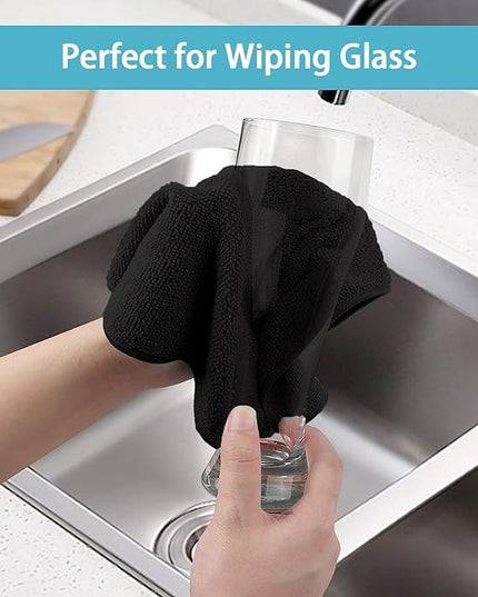 HOMEXCEL Black Microfiber Cleaning Cloth, 8 Pack Cleaning Towels for Kitchen, Lint Free, Scratch-Free, Highly Absorbent, and Reusable Cleaning Rags for House, Window and Glass, Cars, 11.5 X11.5 inch