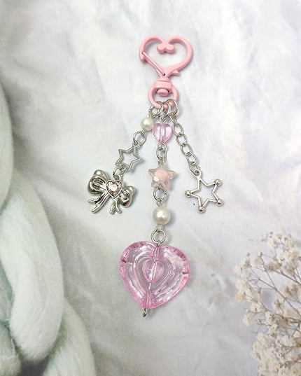 Keychain for Women Gold Bow Angel Wings KeyChains Novel Star Heart Strawberry Racket Pendants Bag Charm Key Chains