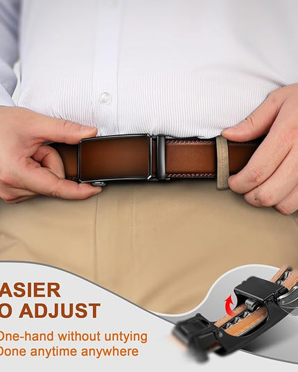 KEMISANT Men Belt 2 Pack, Leather Ratchet Belt Easy Click Slide For Men 1 3/8",Cut for Fit