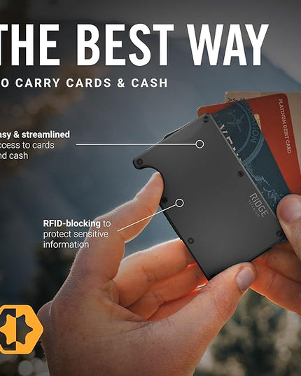 Ridge Wallet for Men - Slim Minimalist Compact Wallet and Card Holder, RFID Protected Front Pocket Wallets for Men with Integrated Cash Strap (Gunmetal Titanium)