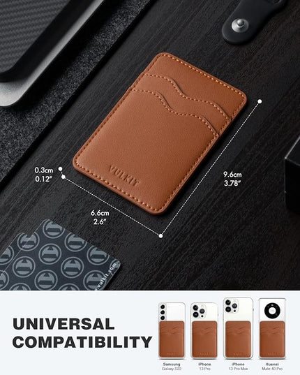 VULKIT 2 Pack Stick on Card Holder Compatible for iphone Leather Cell Phone Wallet Credit Card Case Strong Sticker for Women,Black,Blue