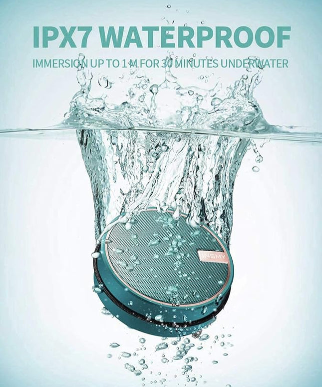INSMY C12 IPX7 Waterproof Shower Bluetooth Speaker, Portable Small Speaker, Speakers Bluetooth Wireless Loud Clear Sound, Support TF Card Suction Cup for Kayak Canoe Beach Gift (Teal)