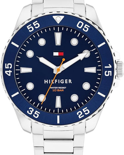 Tommy Hilfiger Men's Bold Dive-Inspired Watch – 3H Quartz Movement, Stainless Steel and Aluminum Case, Aluminum Sport Bezel, Link Bracelet – Adventure-Ready Gift for Him