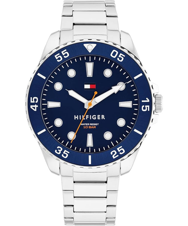 Tommy Hilfiger Men's Bold Dive-Inspired Watch – 3H Quartz Movement, Stainless Steel and Aluminum Case, Aluminum Sport Bezel, Link Bracelet – Adventure-Ready Gift for Him