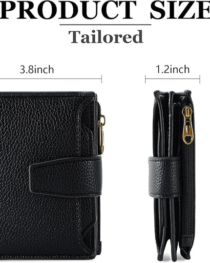 Airkit Small Wallet Women RFID Blocking Soft Leather Bifold Compact Card Holder Wallet for Women with Zipper Coin Pocket 4 ID Window