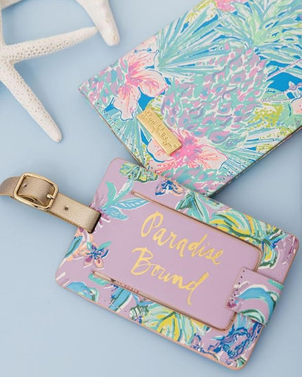 Lilly Pulitzer Vegan Leather Passport Holder, Cute Passport Cover, Travel Wallet with Credit Card Slots, Swizzle In