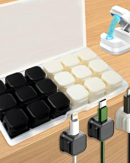 18 Pack Cord Organizer Holder, Magnetic Cable Clips Management, Easy Adhesive Phone Charging Cable Keeper, Hide Or Organize Desk Cable for Kitchen, Office, Car, Nightstand（White and Black）