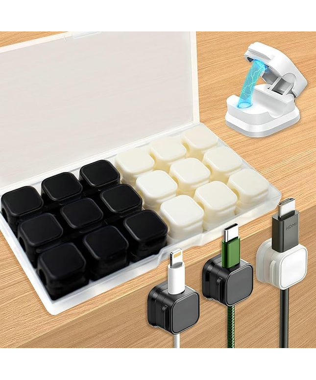 18 Pack Cord Organizer Holder, Magnetic Cable Clips Management, Easy Adhesive Phone Charging Cable Keeper, Hide Or Organize Desk Cable for Kitchen, Office, Car, Nightstand（White and Black）