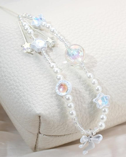 Beaded Camera Wrist Strap, Cute Phone Charms Strap, Pearl Bracelet Wrist Strap, Phone Keychain Decoration for Wallet