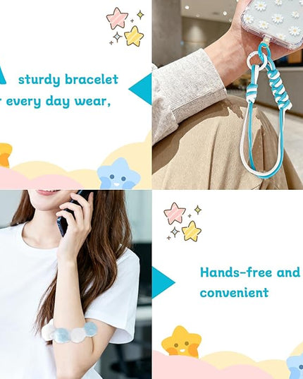 2 Pcs Phone Charm Wrist Strap with Tether Tab, Double Anti Lost Fluff Ball Beaded Wrist Lanyard, Detachable Leather Phone Charms for Bag, Key Chains, Camera Decor