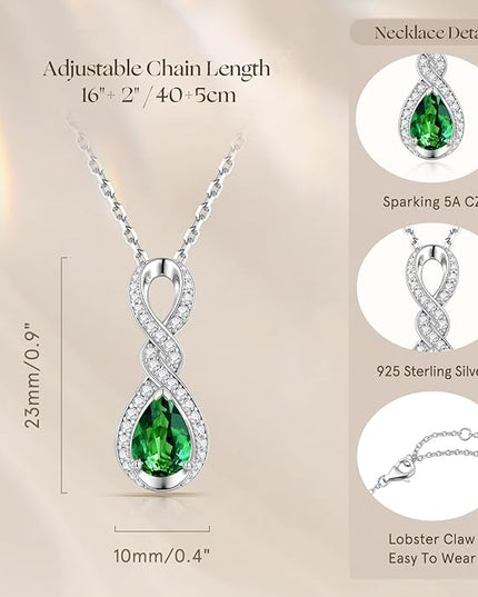 FANCIME Infinity Embrace Birthstone Necklaces for Women Fine Jewelry Sterling Silver Dainty Infinity Pendant Anniversary Birthday Christmas Gifts for Her Wife Mom Daughter