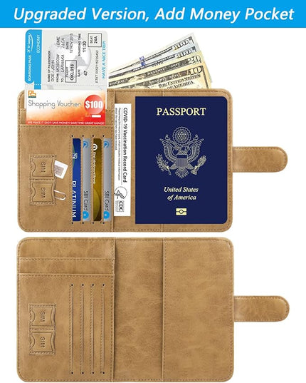 Passport Holder Cover Wallet RFID Blocking Leather Card Case Travel Accessories for Women Men (#Brown)
