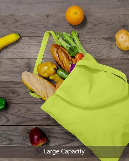 TOPDesign 24-Pack Economical 16"x15" Apple Green Cotton Tote Bag, Lightweight Medium Reusable Grocery Shopping Cloth Bags, Suitable for DIY, Advertising, Promotion, Gift, Activity