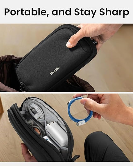 tomtoc Electronic Organizer Travel Case, Water Resistant Dual Compartment Tech Pouch Cable Organization Storage Bag for Charger, Cord, Phone, Hard Drive, Power Bank, Accessories Travel Essentials