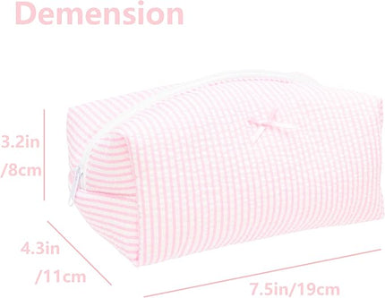 PAZIMIIK 2PCS Cozy Makeup Bag Travel Cosmetic Bag for Women Soft Toiletry Bag Aesthetic Makeup Organizer Portable Large Zipper Pouch for Skincare Beauty Accessories Brushes Stripe Pink