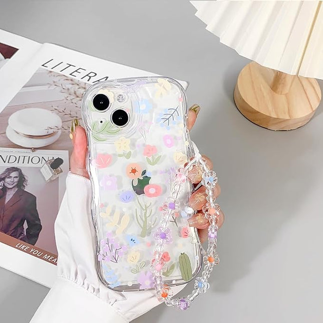 for iPhone 14 Pro Clear Floral Case | Cute, Flower, Wave Border, for Girls, Women, Pattern, Shockproof, Protective, Girly-Colorful