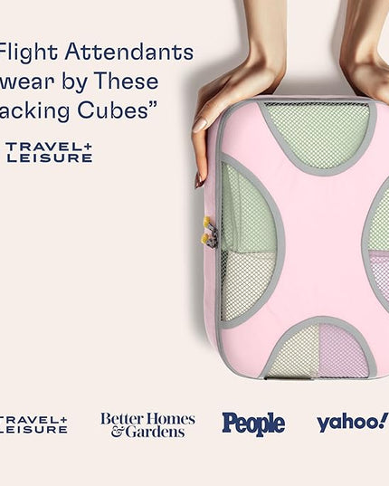 Shacke Premium 5 Packing Cubes Set - Lightweight Mesh Travel Luggage Organizers with Laundry Bag, 5-Piece Suitcase Storage System (Petal Pink)
