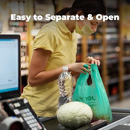 FMP Brands 1000 Count Eco Biodegradable Plastic Grocery Bags with Handles, Reusable Plastic Shopping Bags Bulk for Small Business, Restaurant, Groceries, Supermarket