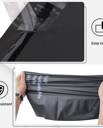 Compostable 10x15 inch Shipping Bags with Self Seal Waterproof Shipping Mailers with Eco Friendly Packaging Envelopes Supplies Mailing Bags BPI Certified Black, 50 Counts
