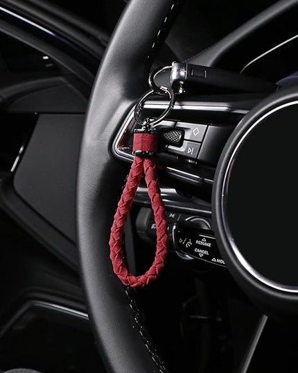 BETTERHUMZ Leather Key Fob Car Weave Keychain Ring Woven Strap Braided Key Chain for Alcantara Accessories