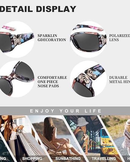 HAOLOTA Women's Polarized Sunglasses - Fashionable Wraparound Butterfly Design with UV400 Protection