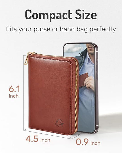 Forvencer Passport Holder Cover with Safe Zipper Closure, Premium Passport Wallet for Travel, Sleek RFID Blocking Card Case, Waterproof Travel Accessories for Men, Navy Blue