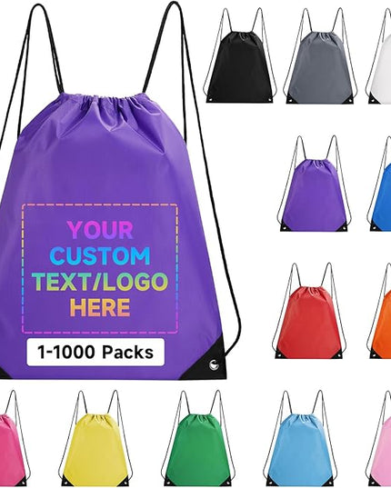 Custom Drawstring Backpacks With Your Logo, 1000 Pack Personalized Text Drawstring Bags String Bag Bulk, Great for Travelling, Gym and for Everyday Use (Purple)