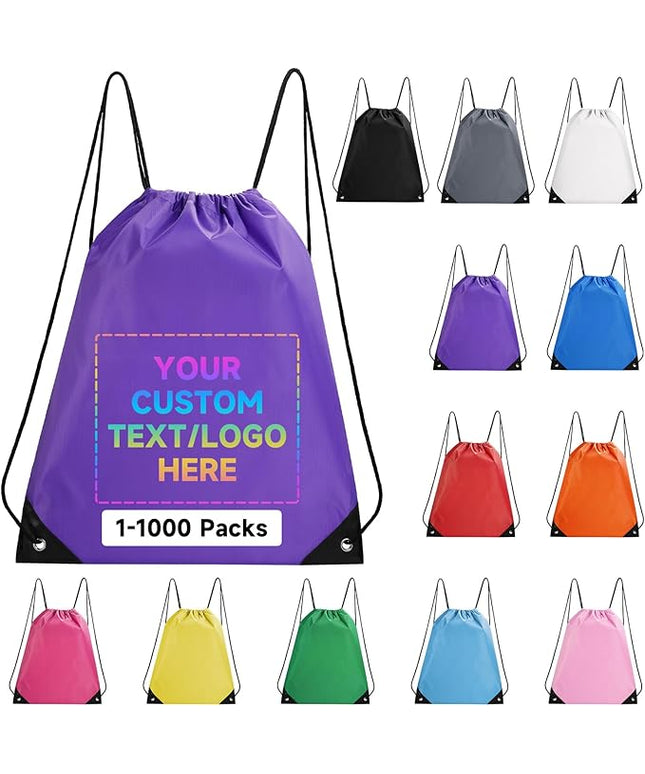 Custom Drawstring Backpacks With Your Logo, 1000 Pack Personalized Text Drawstring Bags String Bag Bulk, Great for Travelling, Gym and for Everyday Use (Purple)