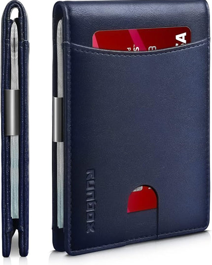 RUNBOX Slim Money Clip Wallets for Men RFID Blocking 11 Card Holder Minimalist Small Leather Bifold Men's Front Pocket Wallet Gift Box