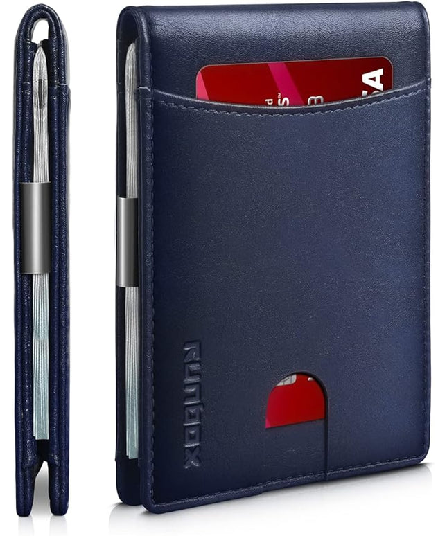 RUNBOX Slim Money Clip Wallets for Men RFID Blocking 11 Card Holder Minimalist Small Leather Bifold Men's Front Pocket Wallet Gift Box
