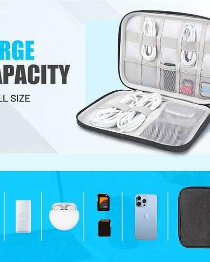 Travel Cable Organizer Bag, Electronics Organizer Tech Pouch with Double Layers for Cords, Chargers, Phone, Earphones, USBs, SD Cards - Travel Essentials Portable Waterproof Tech Pouch