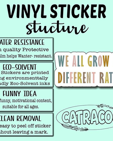 (3Pcs) We All Grow at Different Rates Sticker, Gifts Decorate Books Laptop Phone, Water Bottles Kindles Stickers, Tumbler Sticker Waterproof Vinyl Decorate 3 x 1,6" Inch
