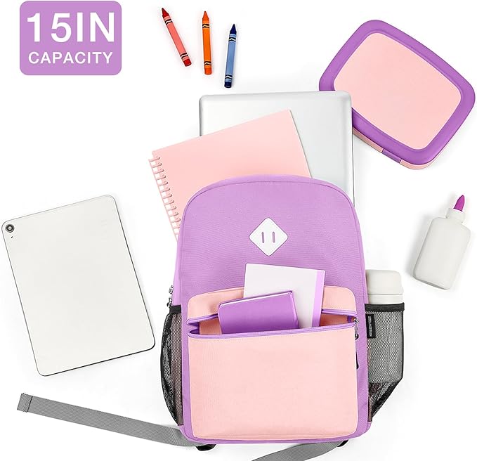 STEAMEDBUN Kids Backpack Girl 4-6, Girls Backpack for Elementary Kindergarten School -15inch