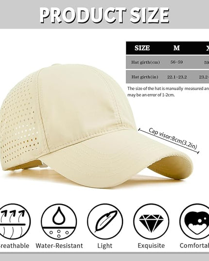 Xinveen Quick Dry Baseball Cap Curved Brim Snapback Hat Laser Cut Mesh Ball Cap Golf Ball Cap for Men Women