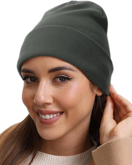 100% Cotton Beanie Hat- Unisex Ultra Soft Winter Warm Stretch Knit Cuffed Hats Fisherman Beanies Skull Cap