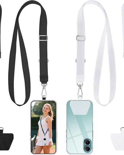 takyu Phone Lanyard, 2 Pack Adjustable Crossbody Neck/Wrist Strap with 2 PcsTether Pads, Secure Hands-Free Compatible for iPhone Samsung Perfect for Nurses, Teachers, Travel, Hiking Black+White
