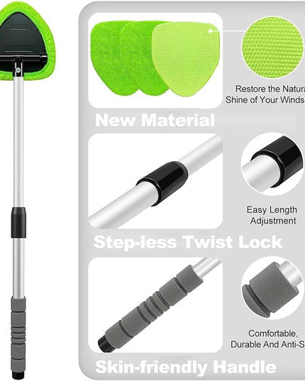 XINDELL 29-inch Windshield Cleaner Tool – Car Interior Window Cleaning Kit with Extended Long Handle & 4 Microfiber Pads, Auto Wiper Windshield Brush for Car, Trucks, SUVs, RVs & Home