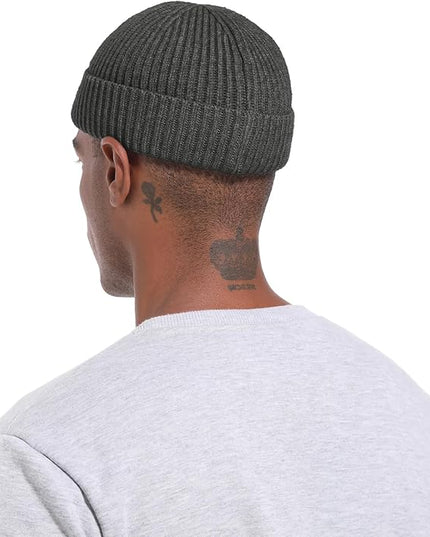 ROYBENS Swag Wool Knit Cuff Short Fisherman Beanie for Men Women, Winter Warm Hats