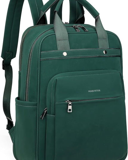 MASINTOR Leather Laptop Backpack for Women, Stylish Computer Backpack College Business Work Shoulder Bags Work and Travel Retro Green