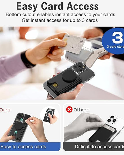 for MagSafe Wallet Stand, Magnetic Wallet Stand Adjustable, Phone Stands Card Holder with Secure Grip, for Samsung S25 S24 S23 Series and for iPhone 17 16 15 14 13 Series,Fit 3 Cards,Translucent Black