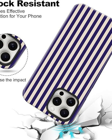 Magnetic for iPhone 15 Pro Case Cute Stripes Phone Case, Shockproof Slim TPU and Hard PC Protective Phone Cover Compatible with MagSafe Designed for Women Girls, Deep Purple