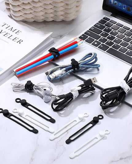 Nuanchu 40 Pcs Silicone Cable Ties Reusable Holder Adjustable Straps Multipurpose Charging Cable Organizer for Fastening Charging Cords Wires(4.17 Inch,Black, Gray)