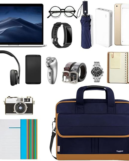 Taygeer Briefcases for Men, Water Resistant Laptop Bag 15.6 Inch for Business, Travel Office Crossbody Carry On Laptop Carrying Case, Messenger Shoulder Bag Fit 15.6 Inch Notebook/Computer, Blue Brown