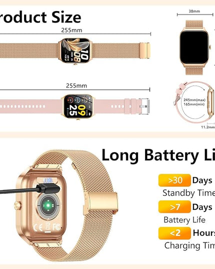 CASCHO Smart Watches for Women (Android/iOS), 1.85" HD Smart Watch with Calls/Messages/AI Voice Control, Sleep/Heart Rate, 120+ Sports Modes Fitness Tracker Watch, Gold & Pink Dual Strap