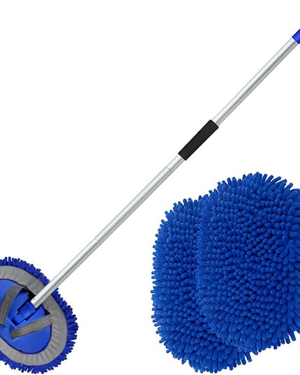 anngrowy 62" Microfiber Car Wash Brush with Long Handle Car Washing Mop Kit Mitt Sponge Car Cleaning Supplies Kit Duster RV Washing Car Brush Accessories, 1 Chenille Scratch-Free Replacement Head