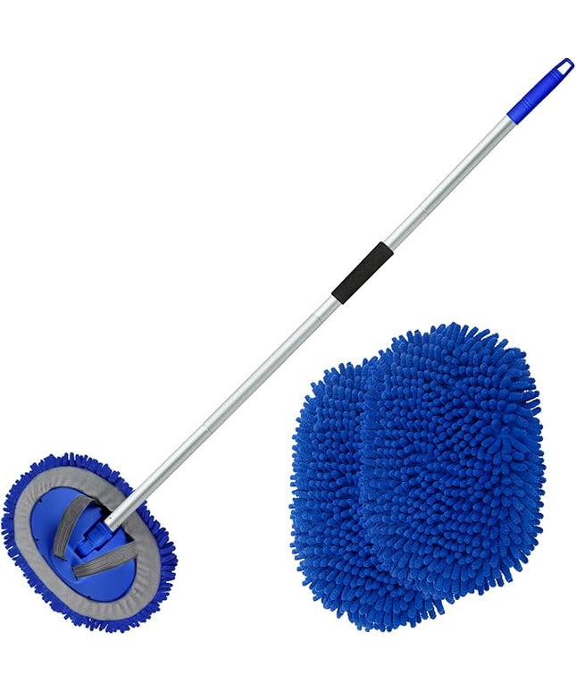 anngrowy 62" Microfiber Car Wash Brush with Long Handle Car Washing Mop Kit Mitt Sponge Car Cleaning Supplies Kit Duster RV Washing Car Brush Accessories, 1 Chenille Scratch-Free Replacement Head